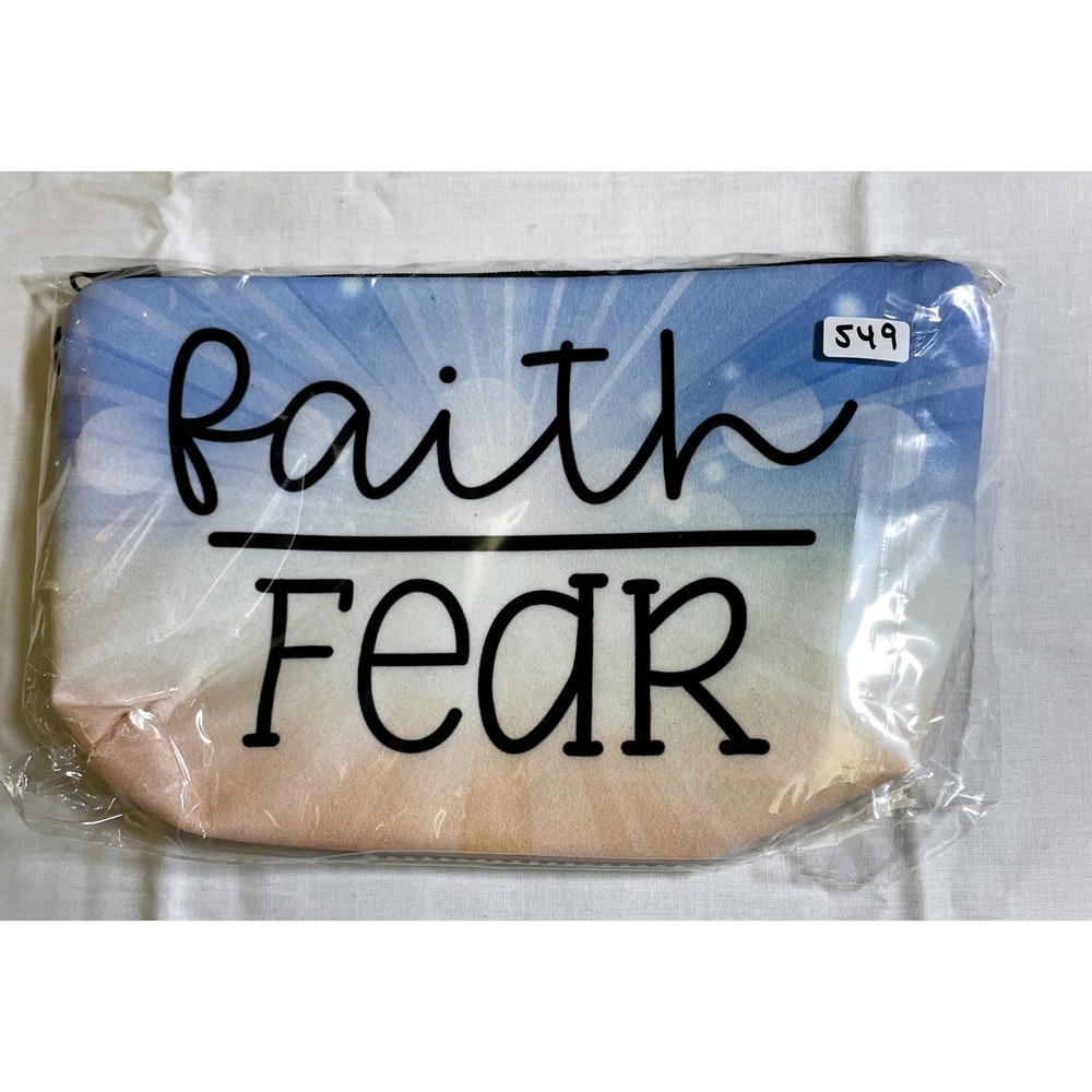 The Pouch Faith Over Fear Pouch Womens Small Blue White Peach New Inspirational - Picture 1 of 2
